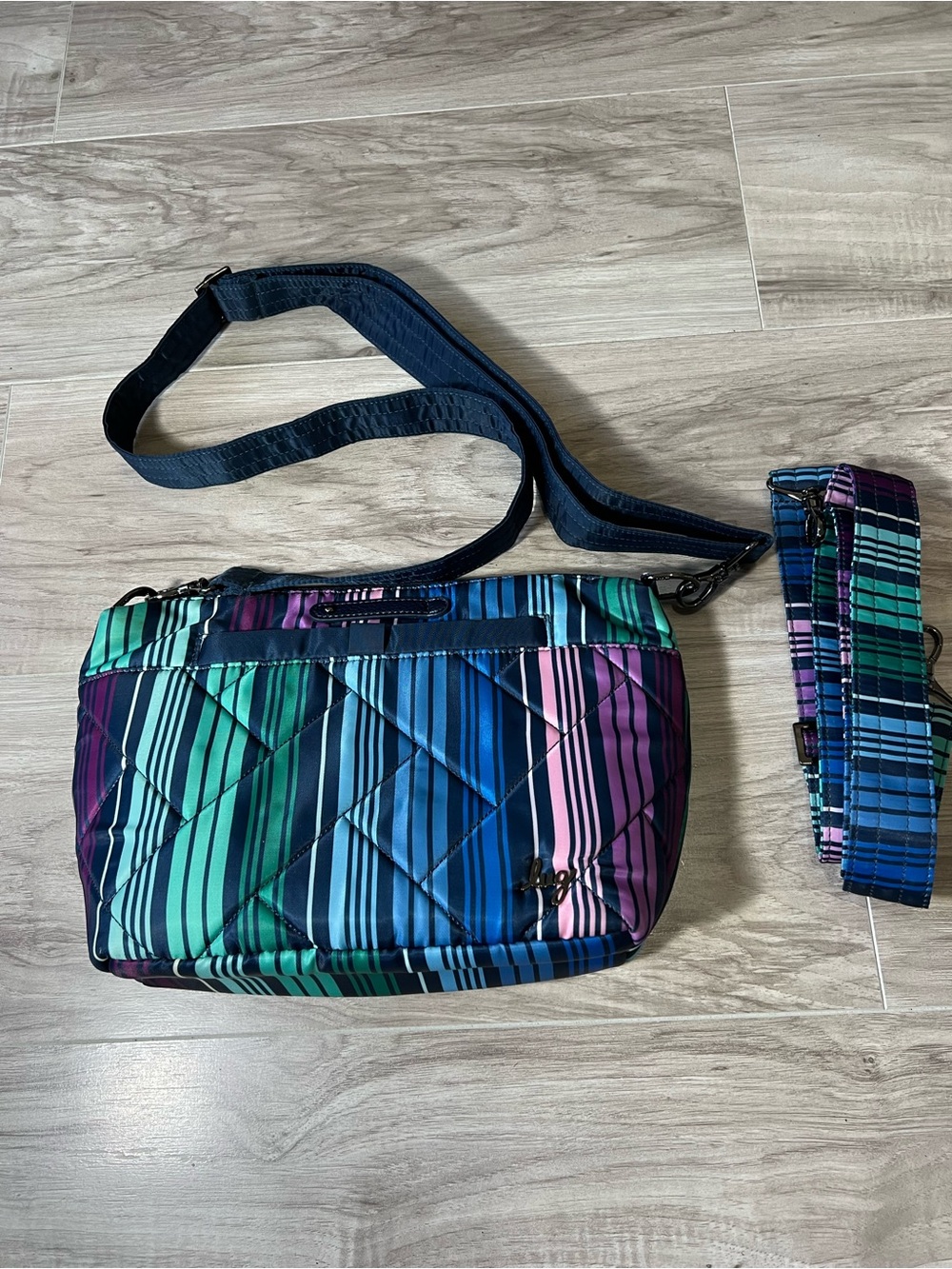 lug Quilted Crossbody Bag in Teal, Blue, Purple, Pink Stripes